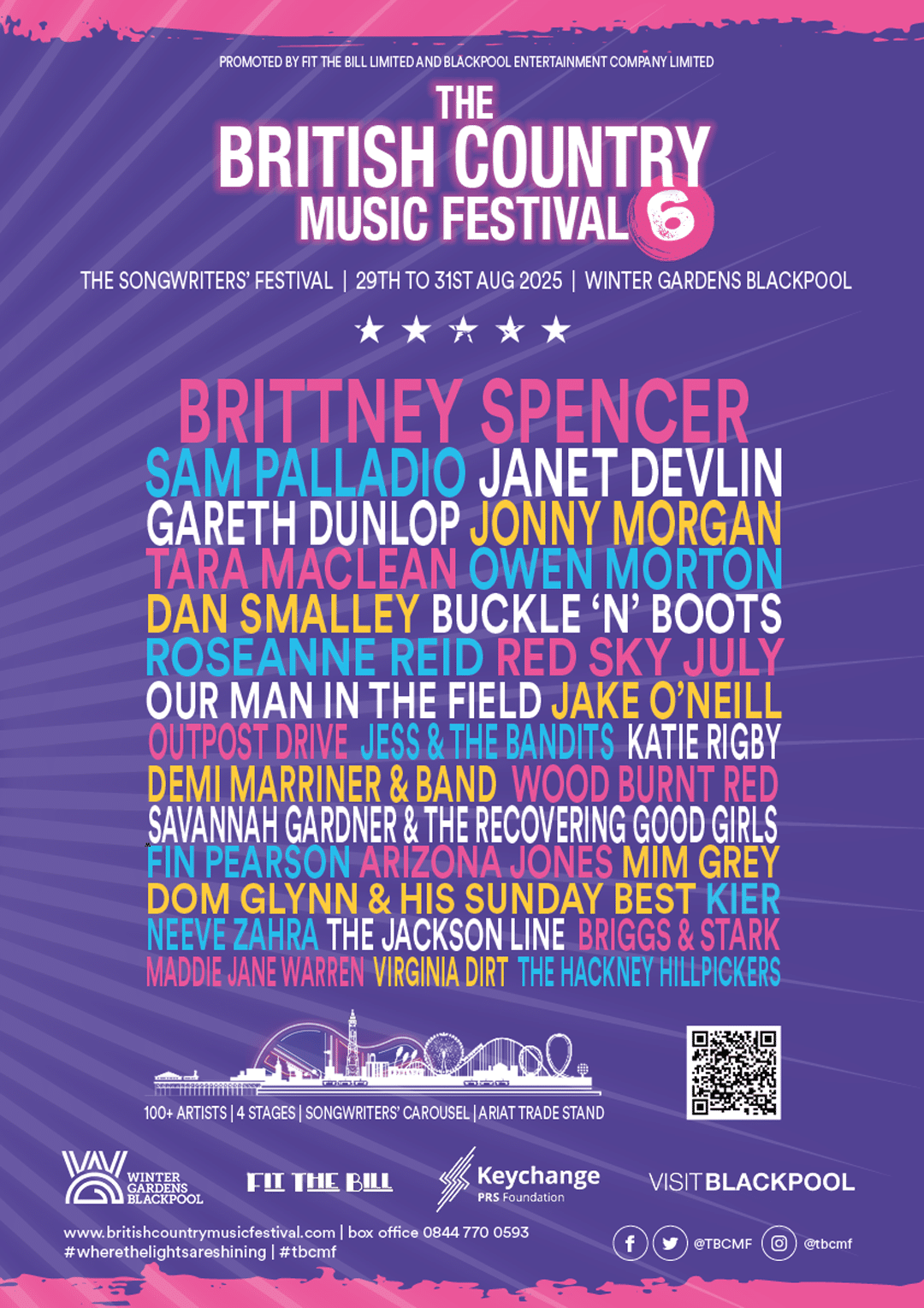 Line Up Poster for The British Country Music Festival 2025, Headliners include Brittney Spencer, Sam Palladio, Janet Devlin 